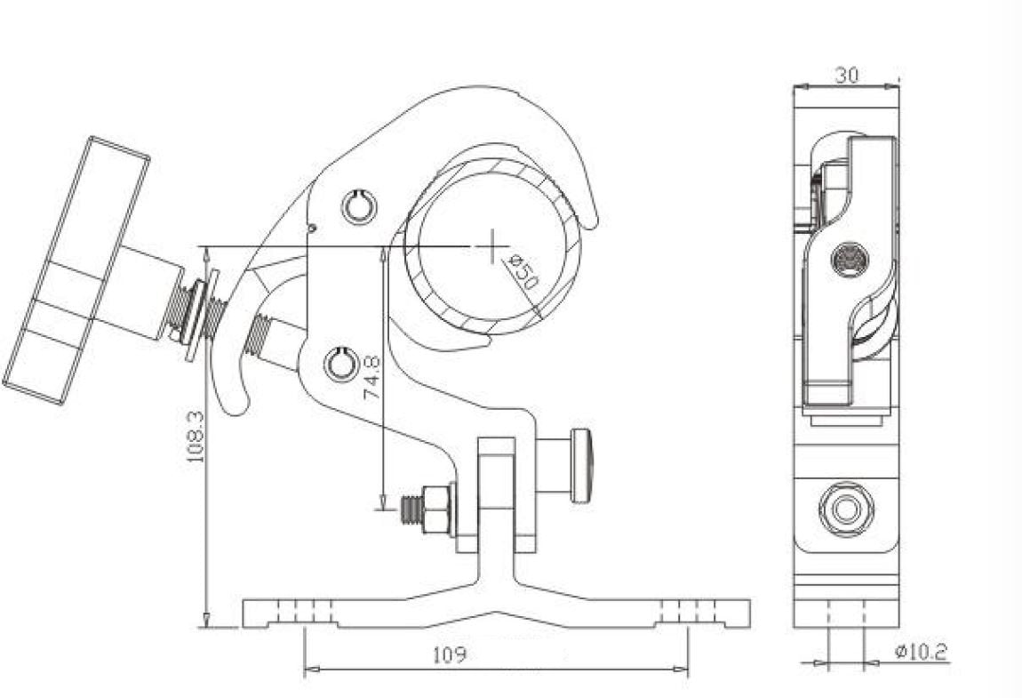 Aluminium wall / ceiling mount pivot bracket fits 48-51mm pipe SWL150kg