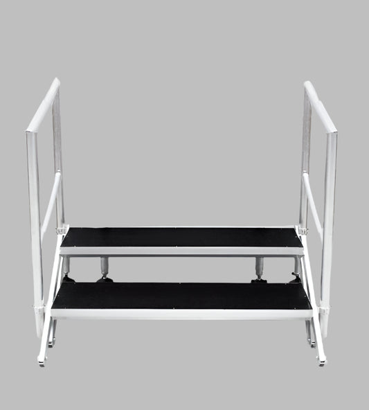 2-STEP ADJUSTABLE, FOLDING STAIRS FOR STAGE 400-600MM HIGH WITH HANDRAILS