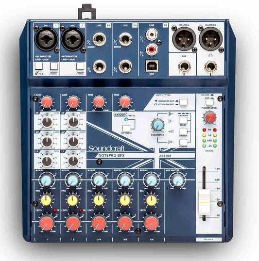 SOUNDCRAFT NOTEPAD-8FX SMALL-FORMAT ANALOG MIXING CONSOLE WITH USB I/O AND LEXICON EFFECTS