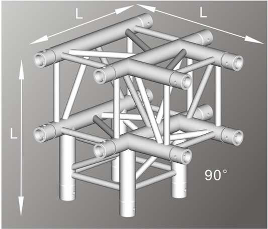 Alutruss ALU44105B aluminium four-way / 4-way box truss corner / 290MM