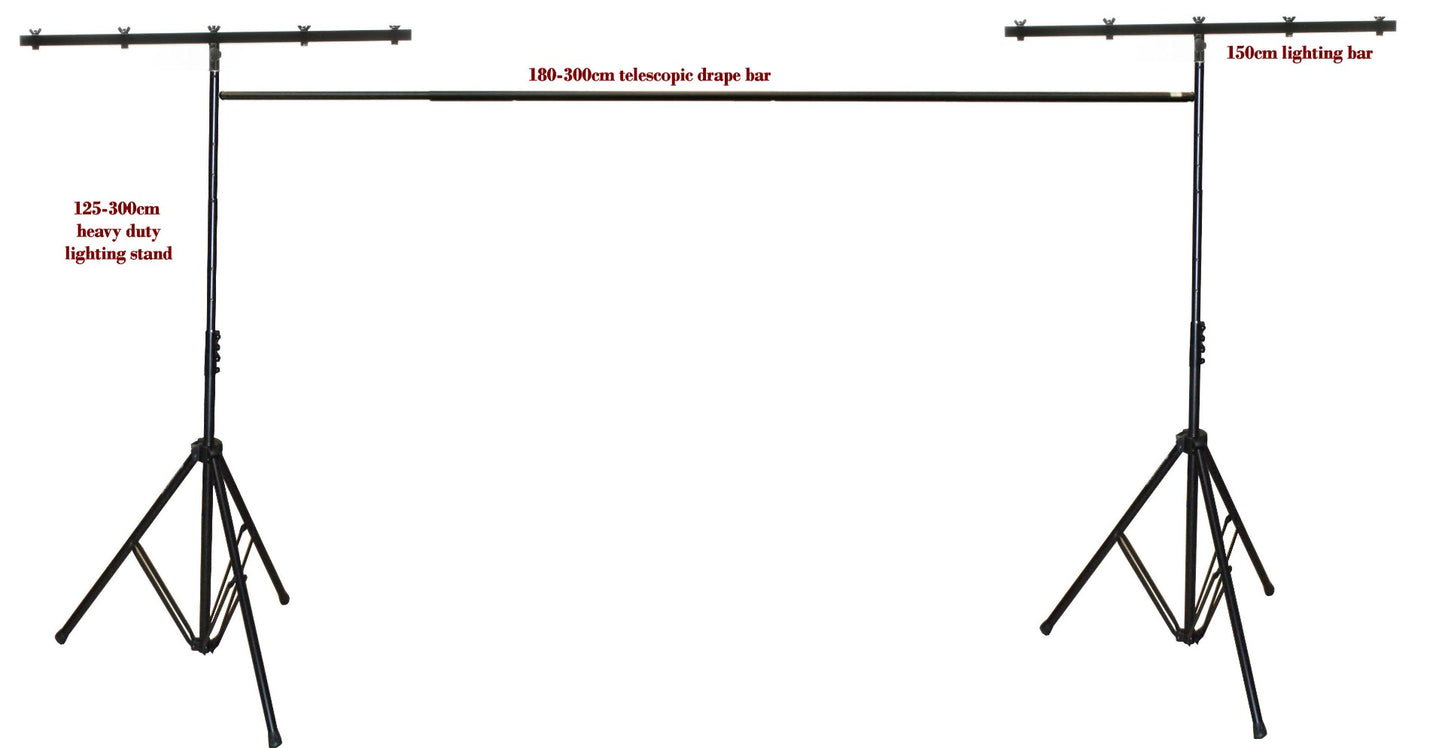 3M MAX HEIGHT TRIPOD LIGHTING STAND AND DRAPE SUPPORT SYSTEM WITH TELESCOPIC CROSS BAR 1.8-3M