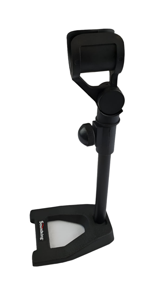 Table top microphone stand with large microphone clamp