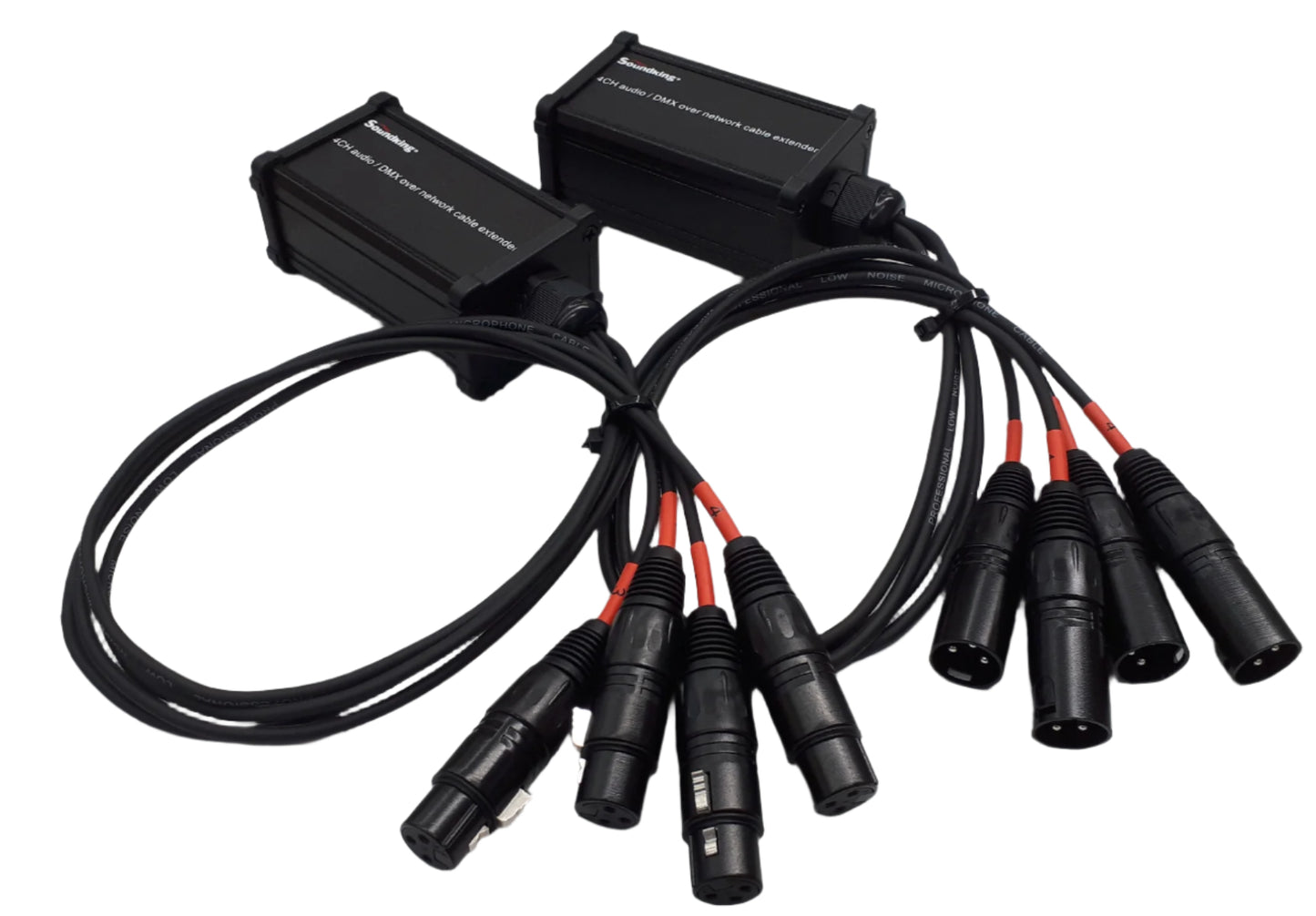 RJ45 cable splitter breakout to 4x 3pin XLR - Female and Male XLR bundle CXA031 / CXA032