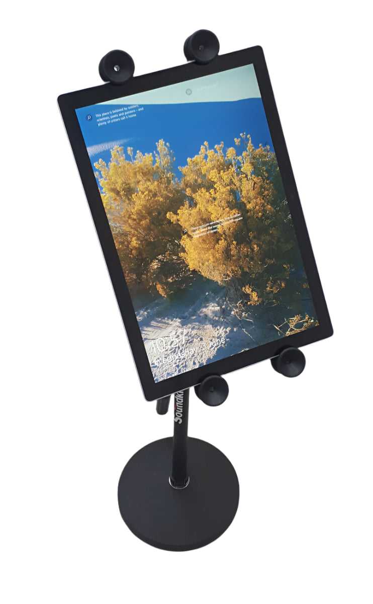 Tabletop desktop short boom stand with universal iPad tablet holder