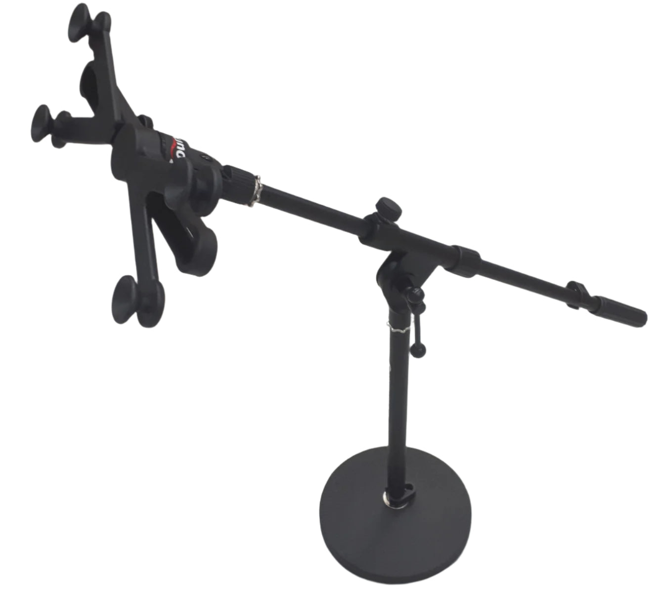 Tabletop desktop short boom stand with universal iPad tablet holder