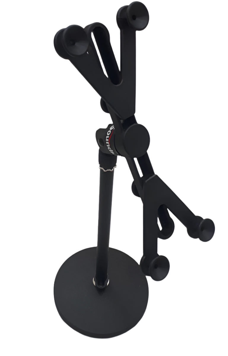 Tabletop desktop short boom stand with universal iPad tablet holder