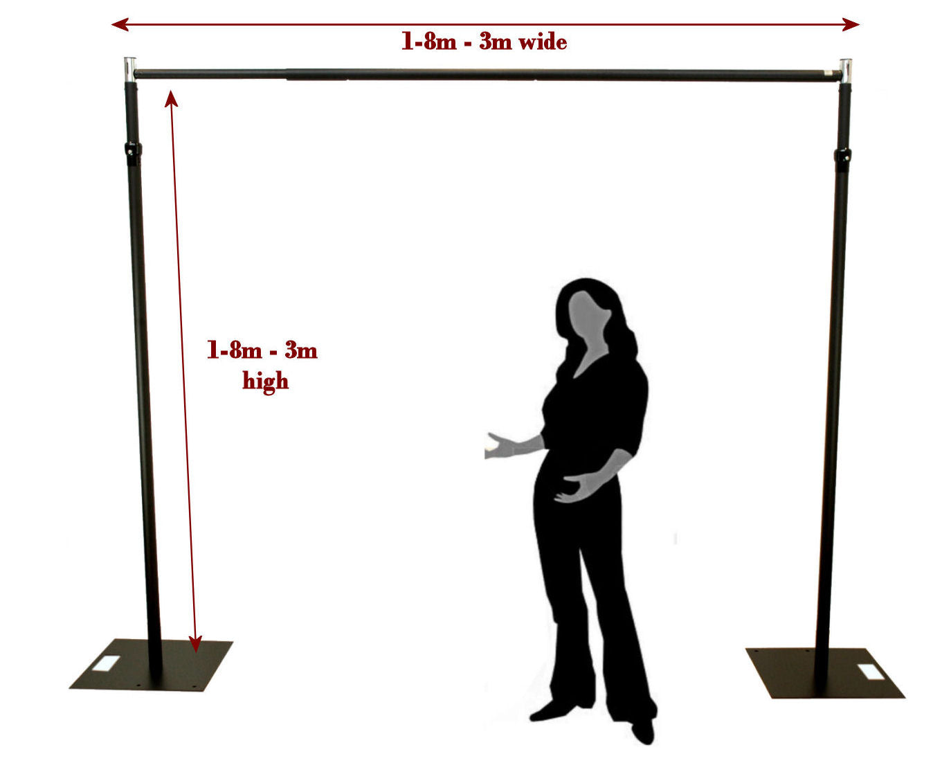 3m x 3m, 45cm base plates, BLACK Pipe and Drape support system / Wedding Event backdrop - 3m max height