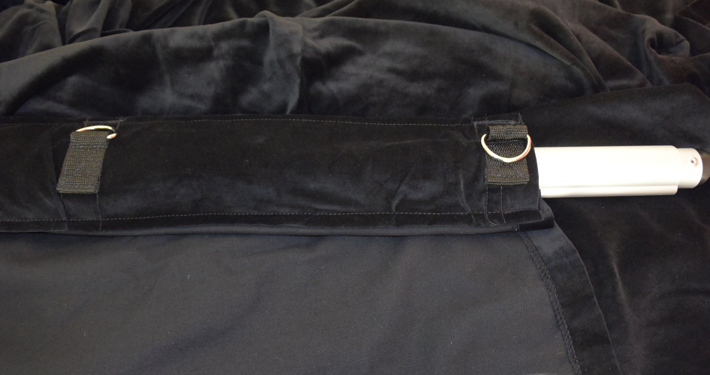 Black 4m drop x 3m width cotton velvet drape 365gsm Fire Retardant