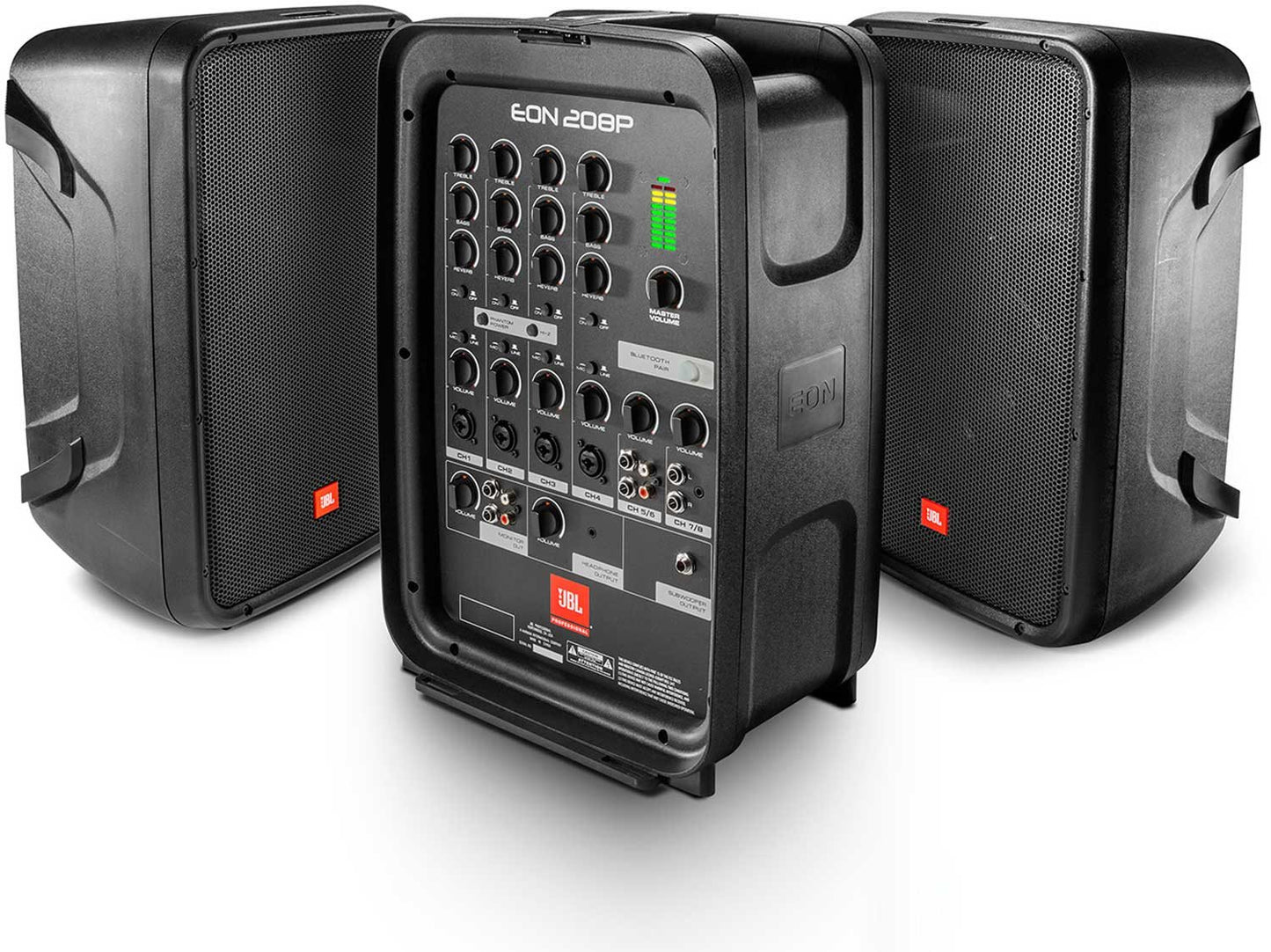 JBL Eon208p 8" PA System with 8 channel mixer and bluetooth + BONUS speaker stands