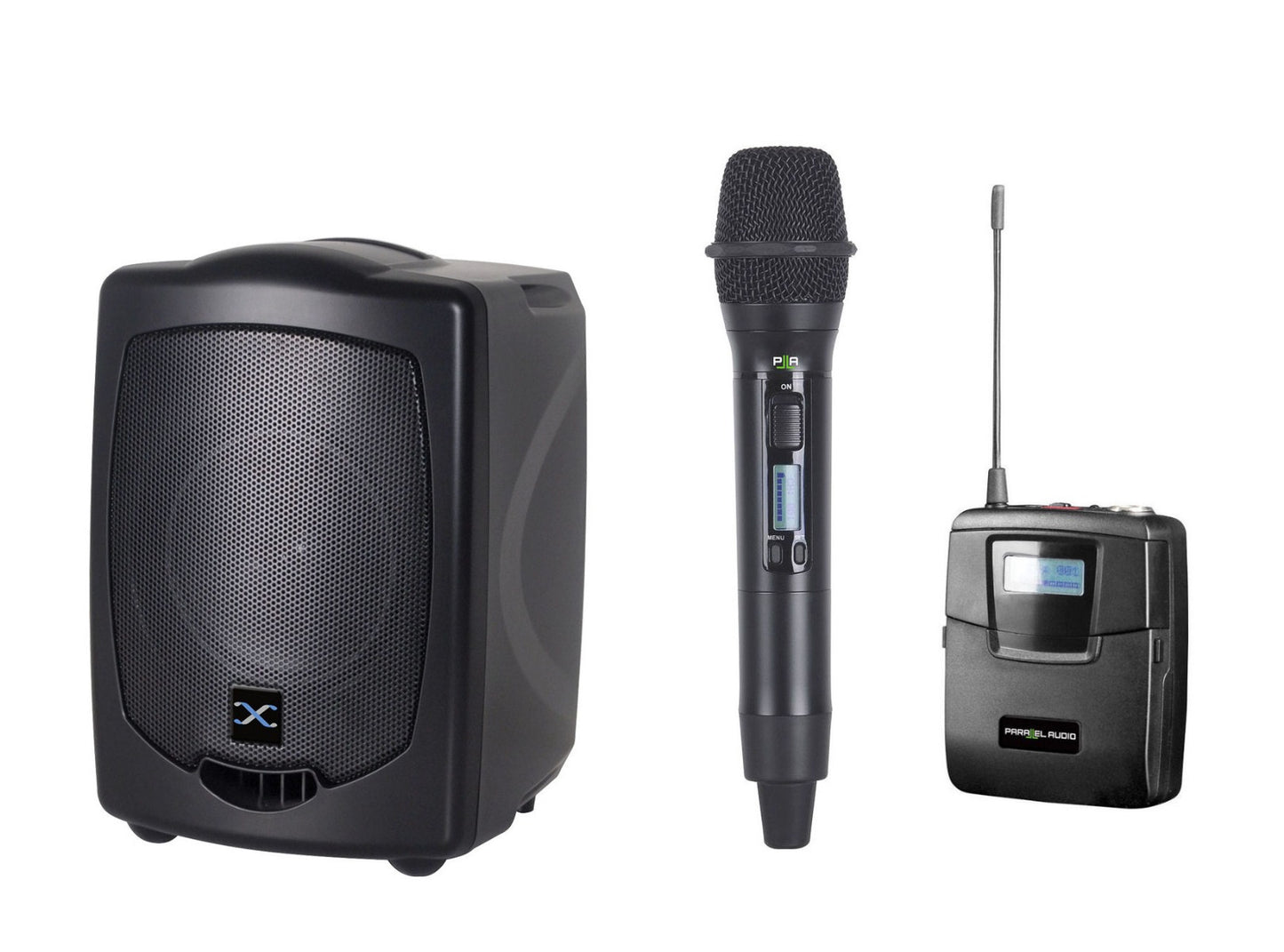 PARALLEL AUDIO HX-765 70WATTS PORTABLE PA SYSTEM WITH DUAL RECEIVER, BELTPACK AND HANDHELD TRANSMITTERS