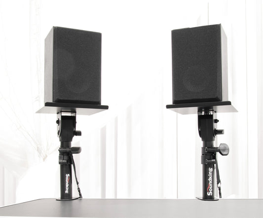 PAIR OF TABLE TOP MONITOR STAND WITH TABLE CLAMP SMALL TRAY