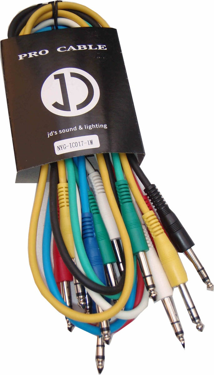 Patch leads (6x) Stereo, 1m long, TRS 6.35mm jack IC017-1M J/J