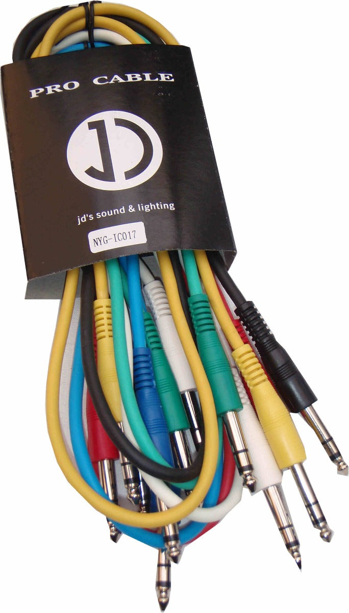 Patch leads (6x) Stereo, 2m long, TRS 6.35mm jack IC017-2M J/J