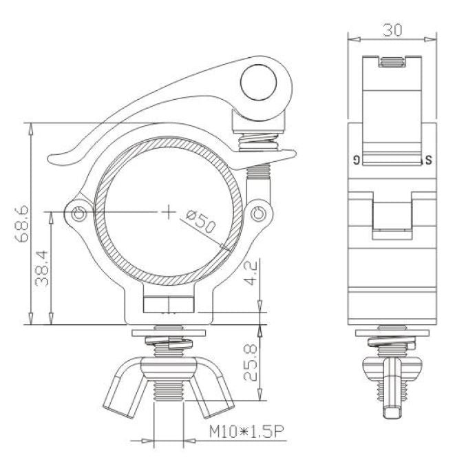 Clamp BLACK - Aluminium coupler suit 48-51mm truss with quick release lever TUV 100kg