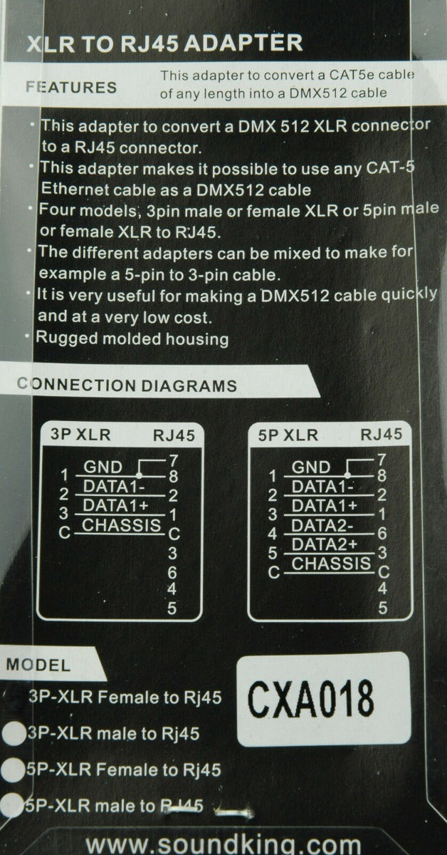 CXA018 3 pin female XLR to RJ45 adaptor