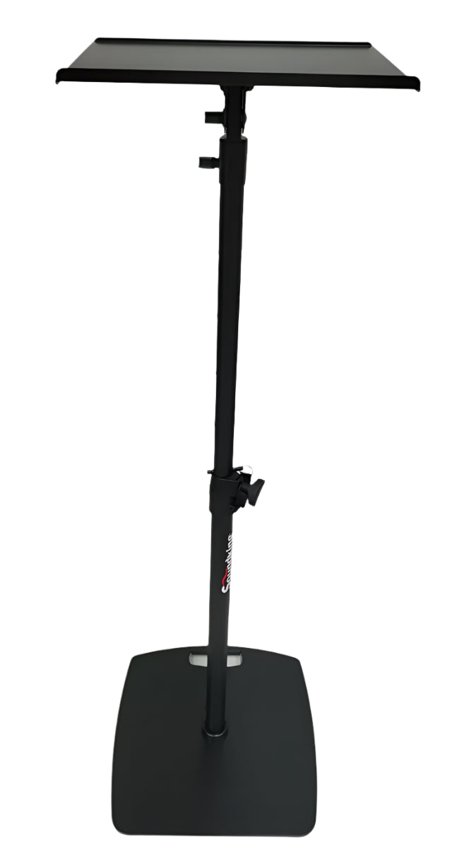 Studio monitor stand with large top tray and steel base plate