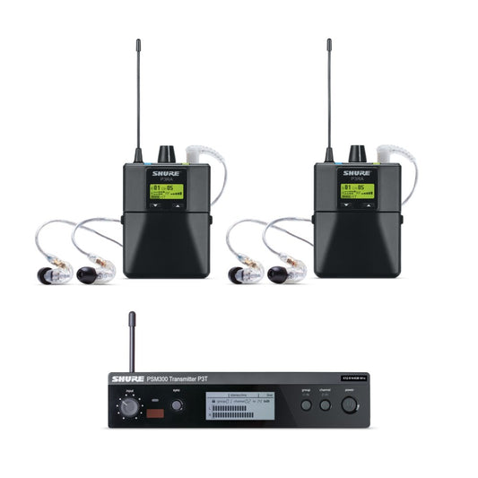 PSM300 Twin Wireless System; includes 2x P3RA Bodypacks & 2x SE215-CL