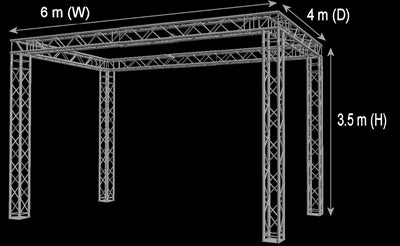 Truss stand - 3.5m high x 6m wide x4m deep four way 290mm box truss