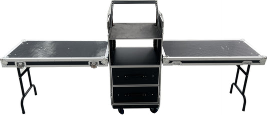 Mixer / amp case - 19" rack equipment case workstation- 10RU mixer, 6RU amplifier, 2 draws