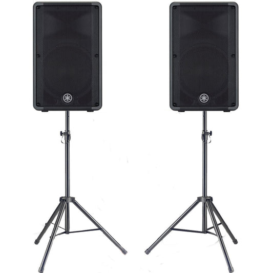 Pair of Yamaha DBR12 12” 2-way Powered Loudspeakers With bonus speaker stands