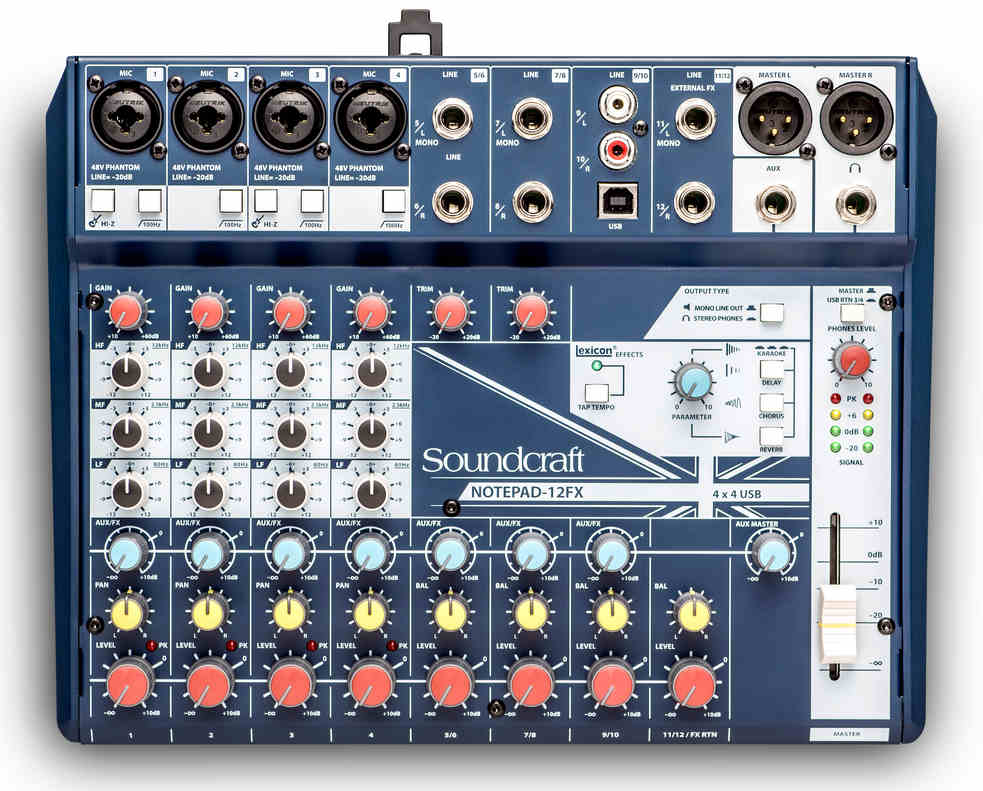 SOUNDCRAFT NOTEPAD-12FX SMALL-FORMAT ANALOG MIXING CONSOLE WITH USB I/O AND LEXICON EFFECTS