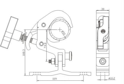 Aluminium wall / ceiling mount pivot bracket fits 48-51mm pipe SWL150kg
