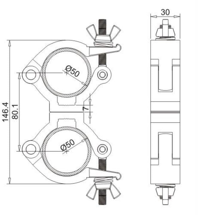 Clamp - BLACK narrow double swivel lighting aluminium clamp suit 50mm/2" truss 300kg