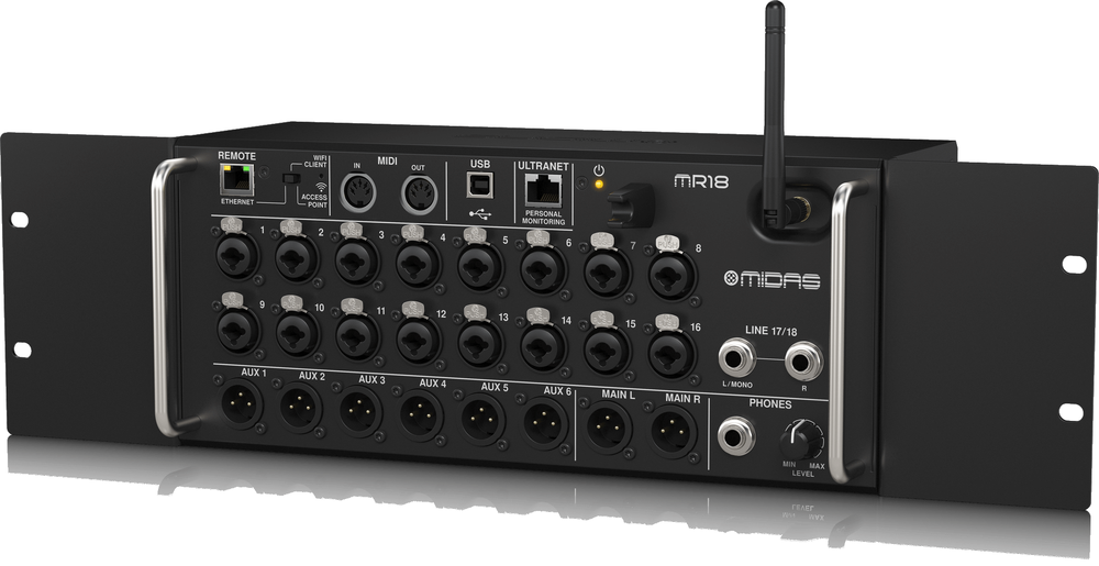 Midas MR18 rack mounted view