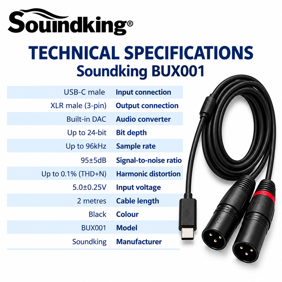 Soundking BUX001 USB-C to 2 × Male XLR Audio Cable – 2m