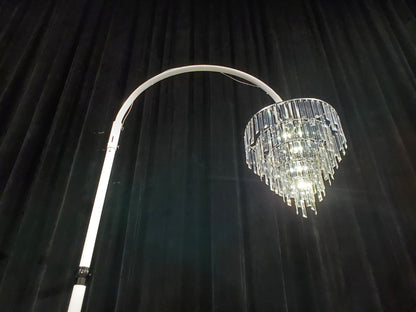 White telescopic chandelier / mirror ball stand - 4.8m max height