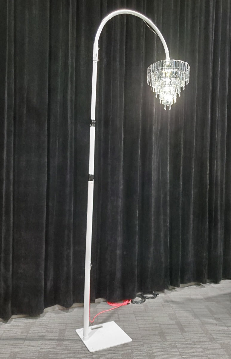 White telescopic chandelier / mirror ball stand - 4.8m max height