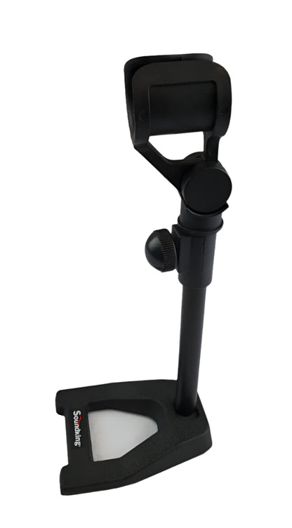 Table top microphone stand with large microphone clamp