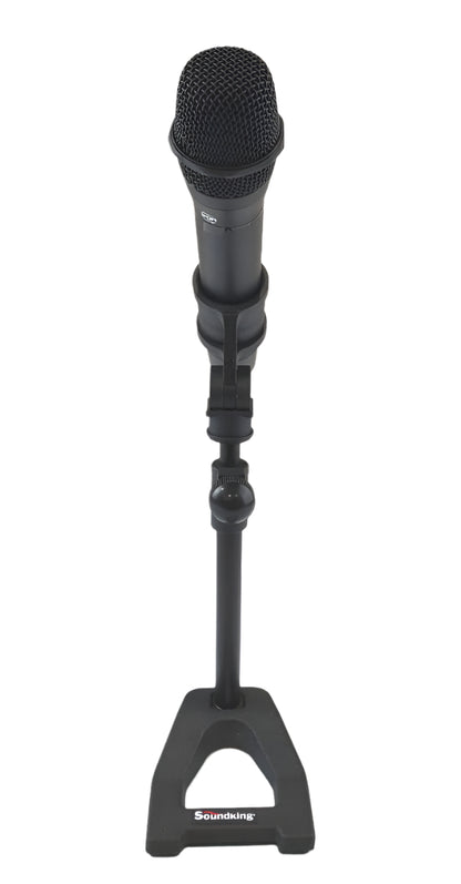 Table top microphone stand with large microphone clamp