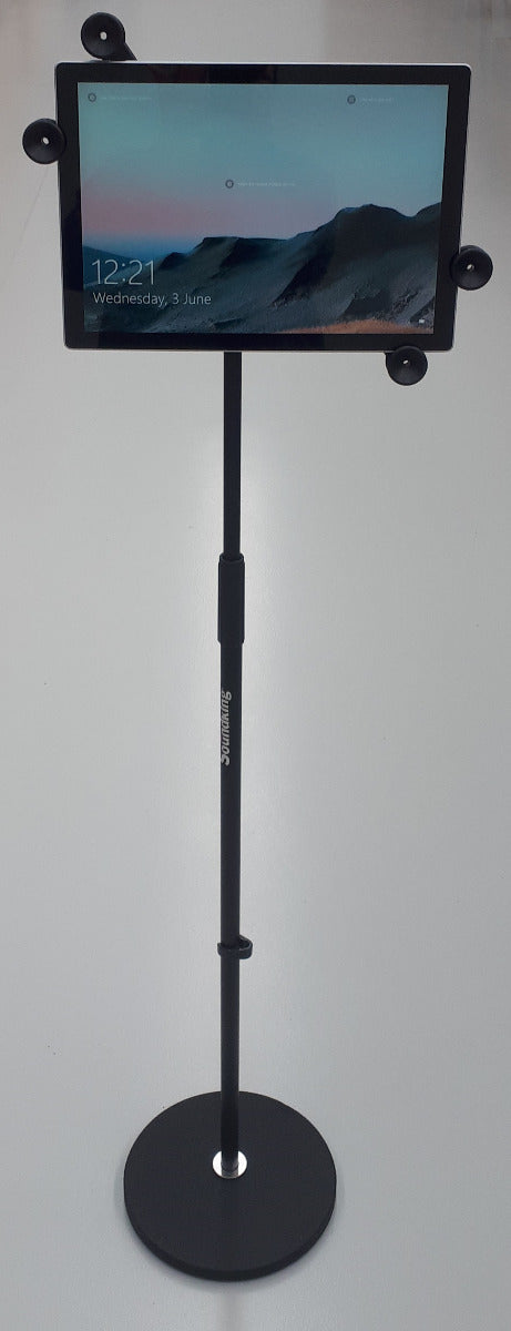 Tall round base stand with universal iPad holder