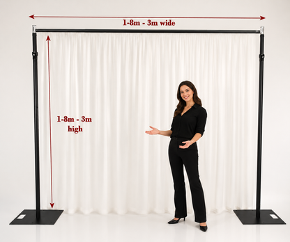 3m x 3m, 45cm base plates, BLACK Pipe and Drape support system / Wedding Event backdrop - 3m max height
