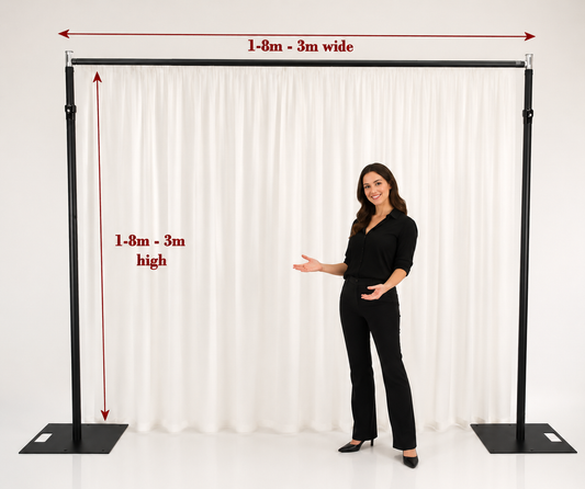 3m x 3m, 45cm base plates, BLACK Pipe and Drape support system / Wedding Event backdrop - 3m max height