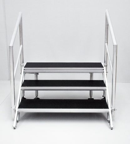3-STEP ADJUSTABLE, FOLDING STAIRS FOR STAGE 600-800MM HIGH WITH HANDRAILS
