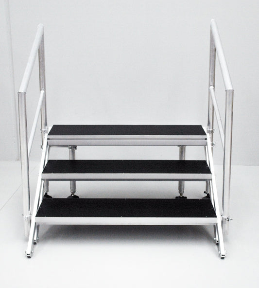 3-STEP ADJUSTABLE, FOLDING STAIRS FOR STAGE 600-800MM HIGH WITH HANDRAILS