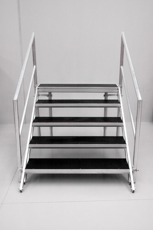 5-step stairs for stage 1000-1200mm high x1220mm wide with handrails