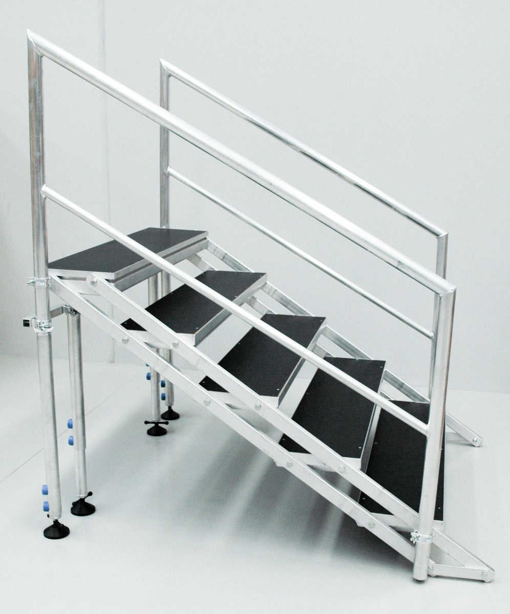 5-step stairs for stage 1000-1200mm high x1220mm wide with handrails