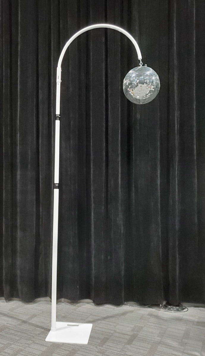 White telescopic chandelier / mirror ball stand - 4.8m max height