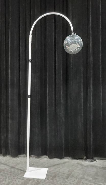 White telescopic chandelier / mirror ball stand - 4.8m max height