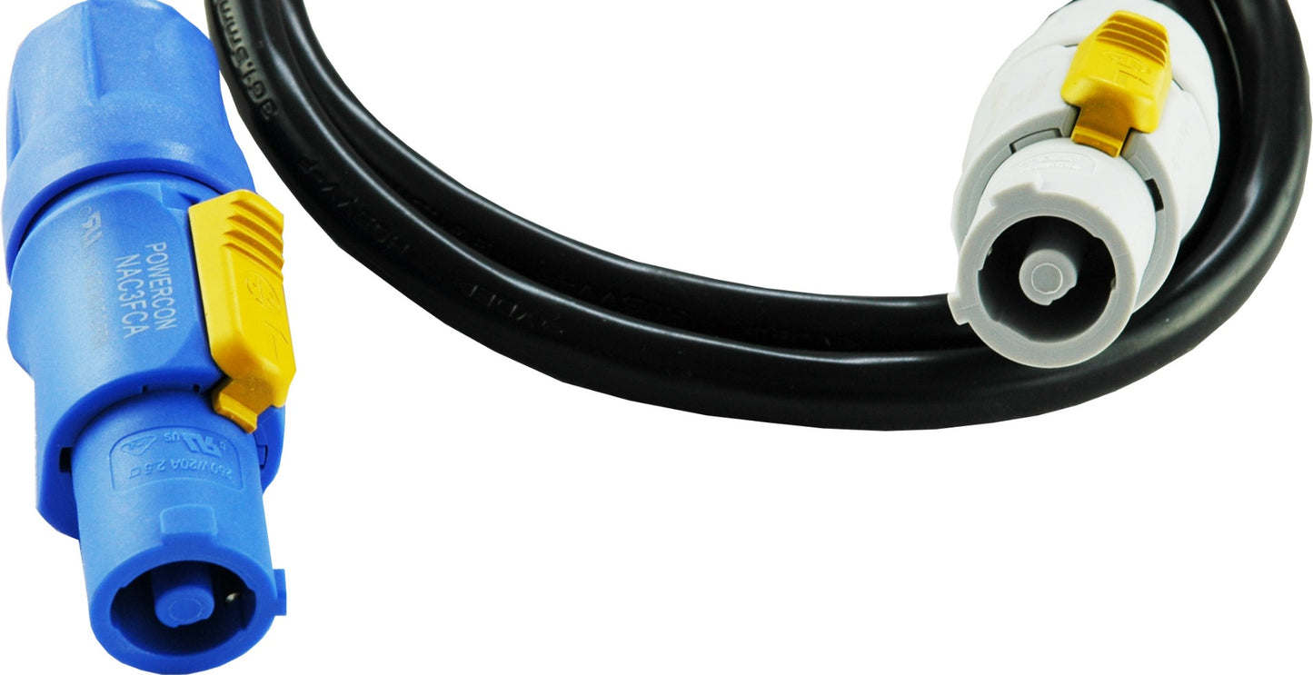 1m PowerCON Neutrik NAC3FCA [blue] to PowerCON  NAC3FCB [grey] Link Cable. 1.5 x 3-core cable